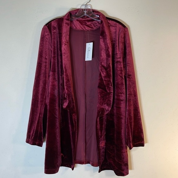 NWT. Futurino Large Burgundy Velvet Open Front Jacket. - Picture 3 of 15